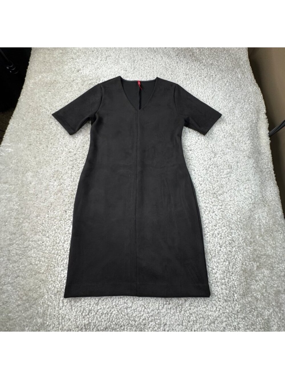 Spanx Faux Suede Column V-Neck Dress Black Womens Small